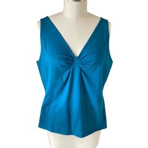 NIC+ZOE Teal V-Neck Gathered Front Tank